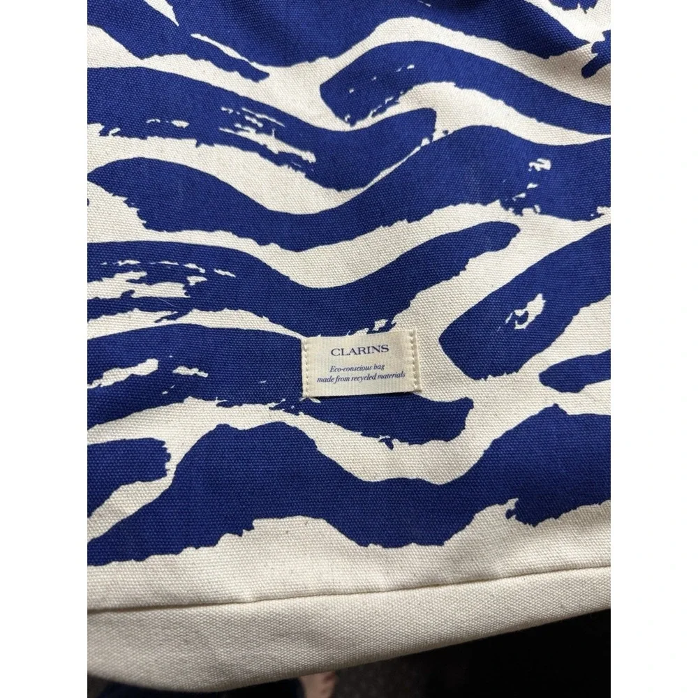 Clarins Canvas Tote Bag Blue Zebra Print Eco‎ Recycled Materials NWT Shopper